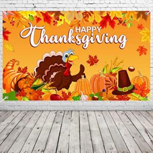 Thanksgiving Decorations Happy Thanksgiving Banner Backdrop Fall Pumpkin Turkey Autumn Maple Leaves Photography Background Harvest Party Supplies Table Banner Photo Booth Props