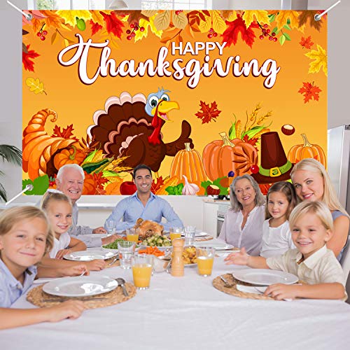 Thanksgiving Decorations Happy Thanksgiving Banner Backdrop Fall Pumpkin Turkey Autumn Maple Leaves Photography Background Harvest Party Supplies Table Banner Photo Booth Props