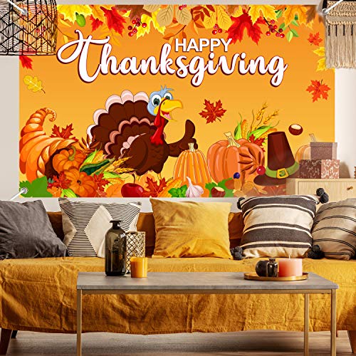 Thanksgiving Decorations Happy Thanksgiving Banner Backdrop Fall Pumpkin Turkey Autumn Maple Leaves Photography Background Harvest Party Supplies Table Banner Photo Booth Props