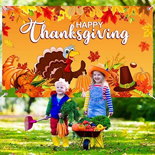 Thanksgiving Decorations Happy Thanksgiving Banner Backdrop Fall Pumpkin Turkey Autumn Maple Leaves Photography Background Harvest Party Supplies Table Banner Photo Booth Props