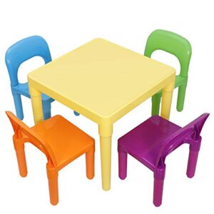 saturnpower kids table and 4 chairs set, toddler table plastic sturdy desk for reading, art, homework
