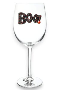 the queens' jewels halloween boo jeweled stemmed wine glass, 21 oz. - unique gift for women, birthday, cute, fun, not painted, decorated, bling, bedazzled, rhinestone