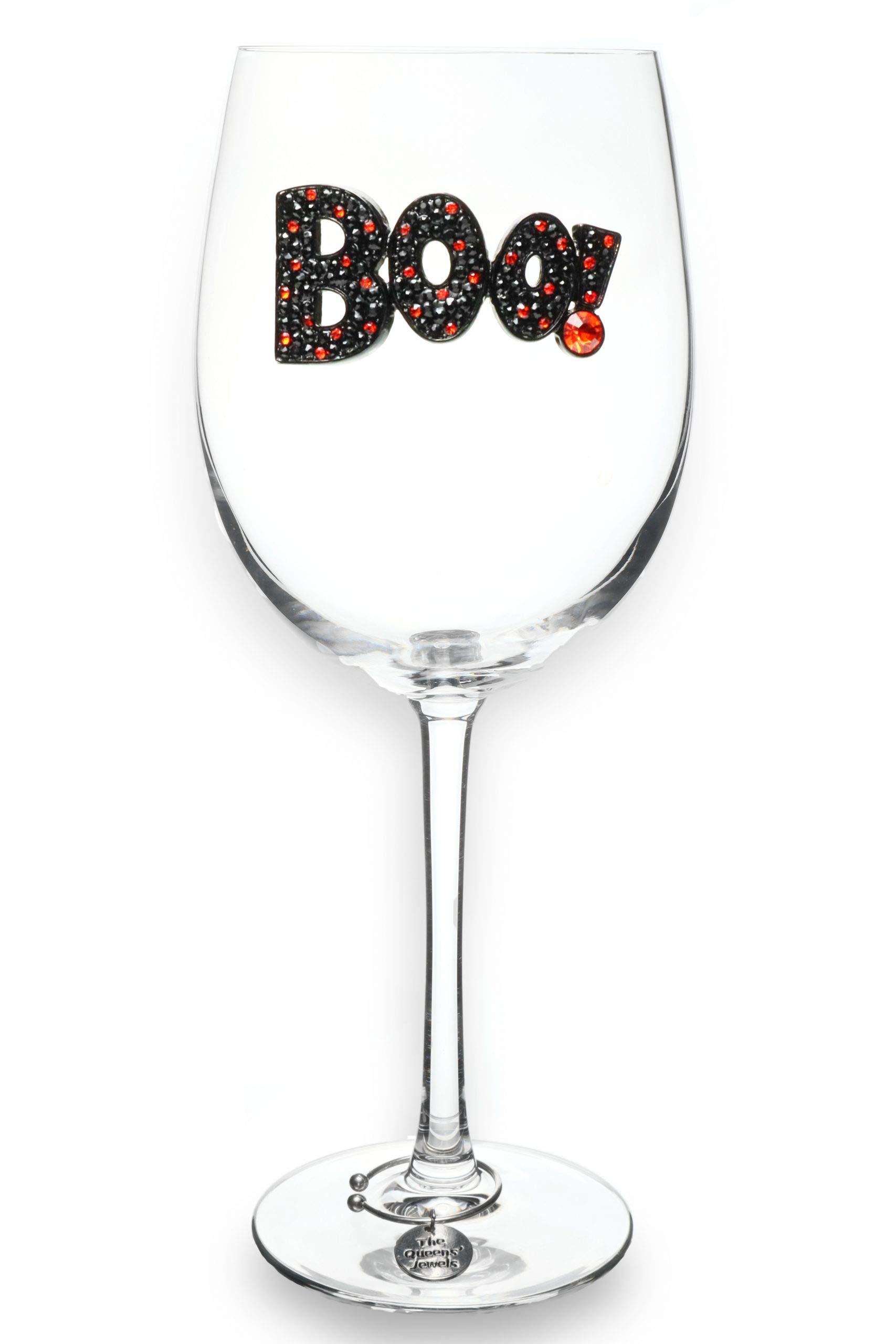 THE QUEENS' JEWELS Halloween Boo Jeweled Stemmed Wine Glass, 21 oz. - Unique Gift for Women, Birthday, Cute, Fun, Not Painted, Decorated, Bling, Bedazzled, Rhinestone