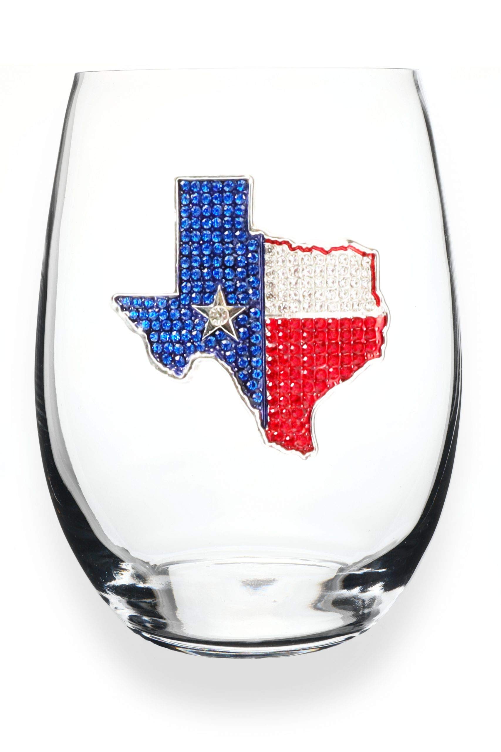 THE QUEENS' JEWELS Texas State Jeweled Stemless Wine Glass, 21 oz. - Unique Gift for Women, Birthday, Cute, Fun, Not Painted, Decorated, Bling, Bedazzled, Rhinestone