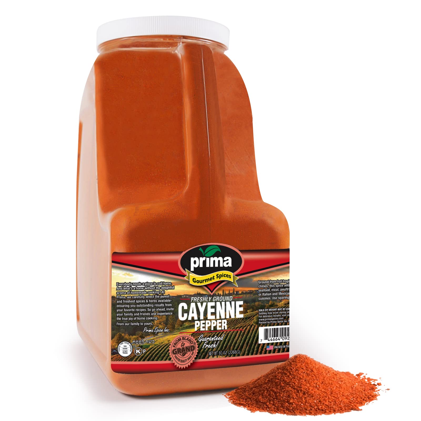 Prima Spice Hot Cayenne Pepper Powder Bulk 5 LBS- Red Ground Pepper 60,000 SHU Heat Unit- Kosher & Gluten Free All Natrual Red Pepper- Freshly Packed In USA, For Commercial & Home Use