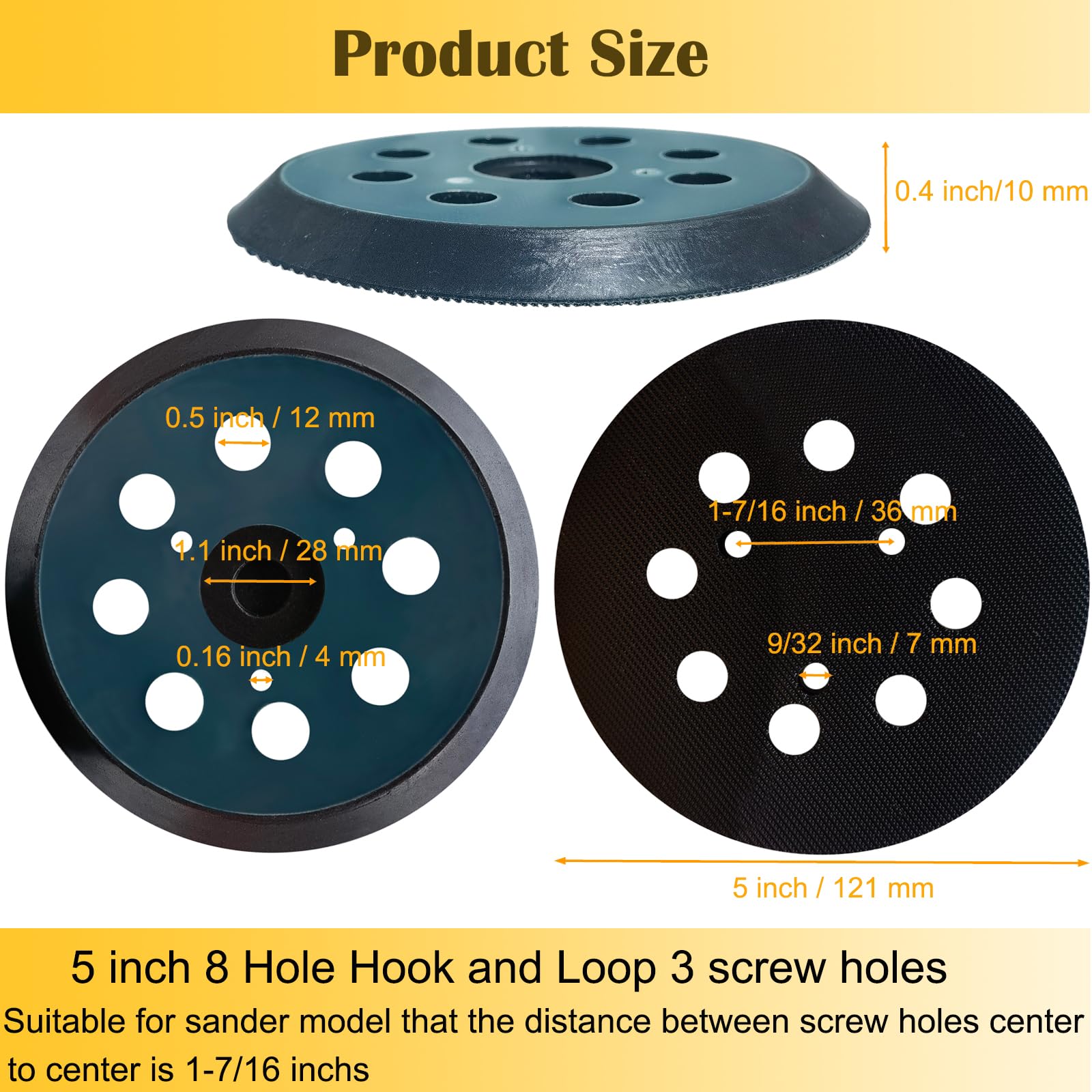 2 Pack Replacement Sander Pads for Dewalt Sander, 5" 8-Hole Hook and Loop Sanding Pads for DeWalt DW420 DW421 DW422 DW423 DW426 D26451 Random Orbital Sander