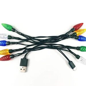 2 Pack KBG LED Christmas Lights Charging Cable, USB Charger Cord Multicolor 10LED 50inch Compatible with Phone 5,5s,6,6plus,6s,6s Plus,7,7plus,8,8plus,X,XR,XS,XS Max,11Pro Max,SE etc (2PCS)