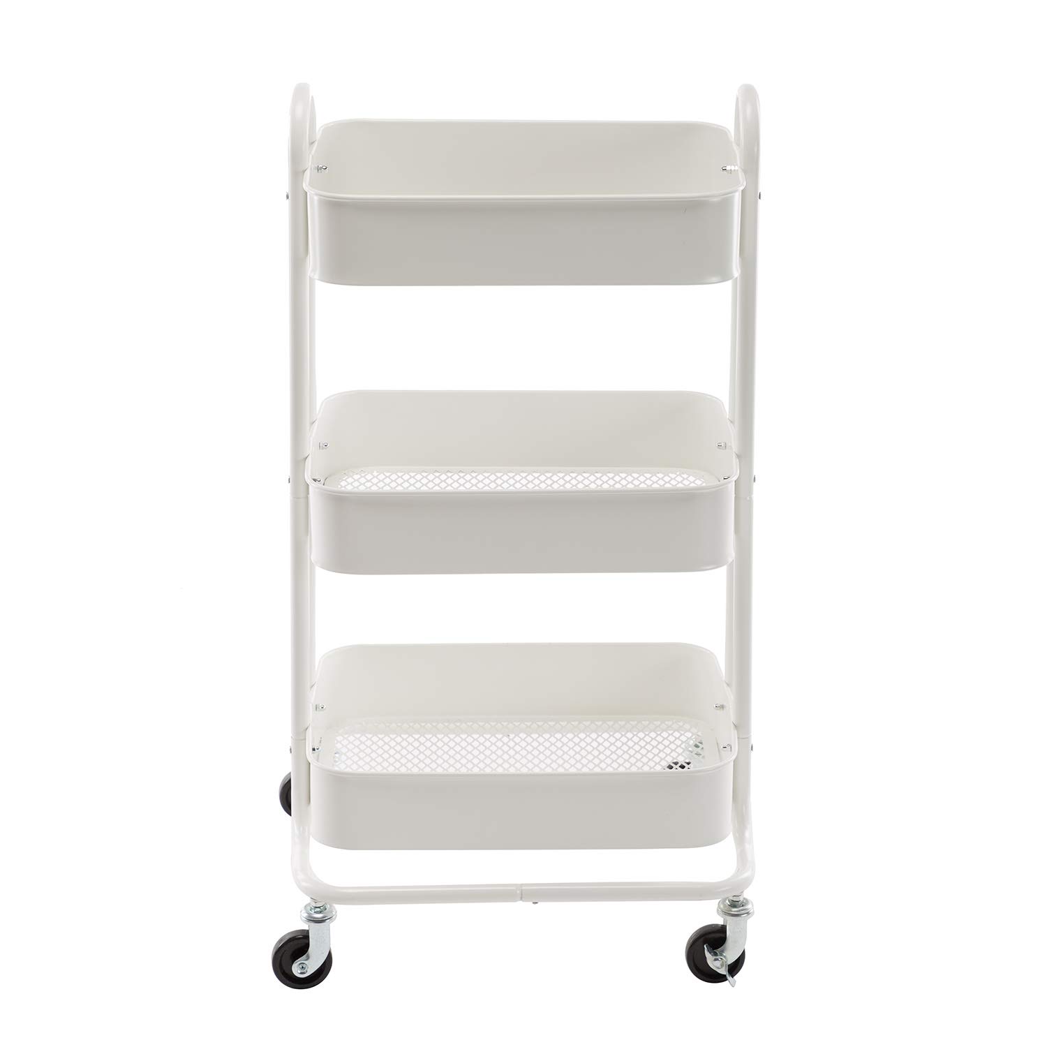 walsport 3-Tier Utility Carts for Kitchen Bathroom Bedroom Office, Rolling Cart Metal Mesh Storage Organizer Mobile Utility Cart with Caster Wheels with Handle,White