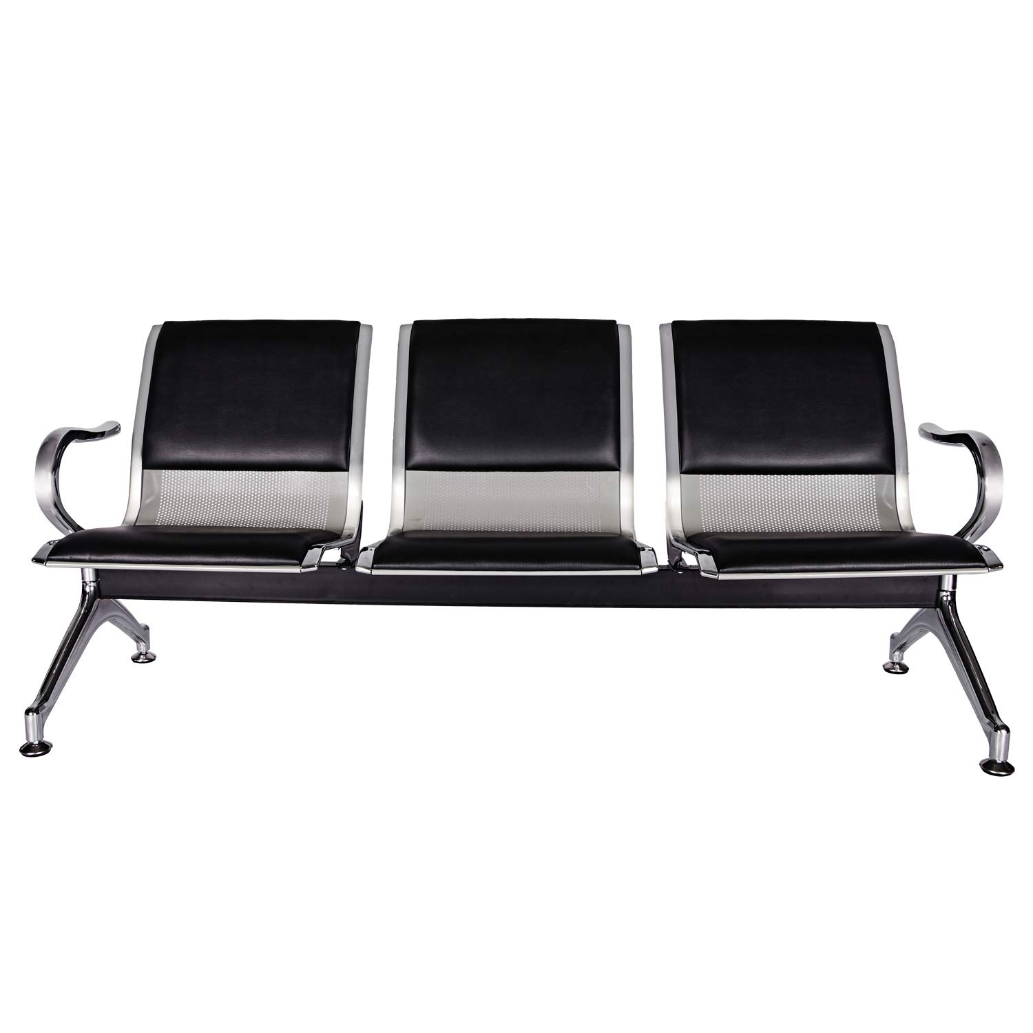 KINTNESS Guest Reception Chairs for Airport Waiting Room Office Chairs Salon Barber Bank Hall Room Conference Airport with Black Leather Cushion 3 Seat Bench Furniture …