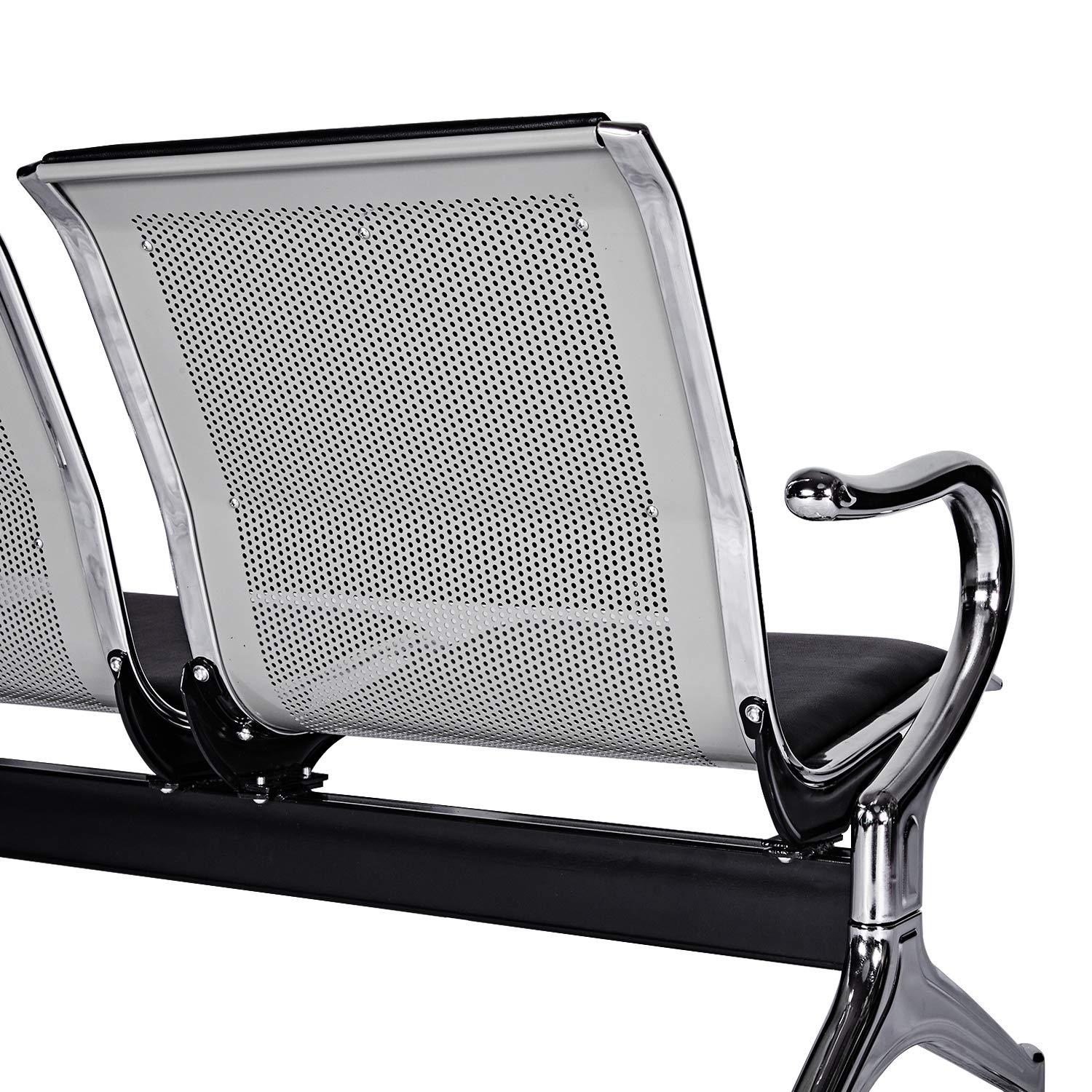 KINTNESS Guest Reception Chairs for Airport Waiting Room Office Chairs Salon Barber Bank Hall Room Conference Airport with Black Leather Cushion 3 Seat Bench Furniture …