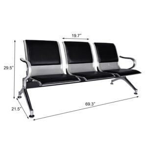 KINTNESS Guest Reception Chairs for Airport Waiting Room Office Chairs Salon Barber Bank Hall Room Conference Airport with Black Leather Cushion 3 Seat Bench Furniture …