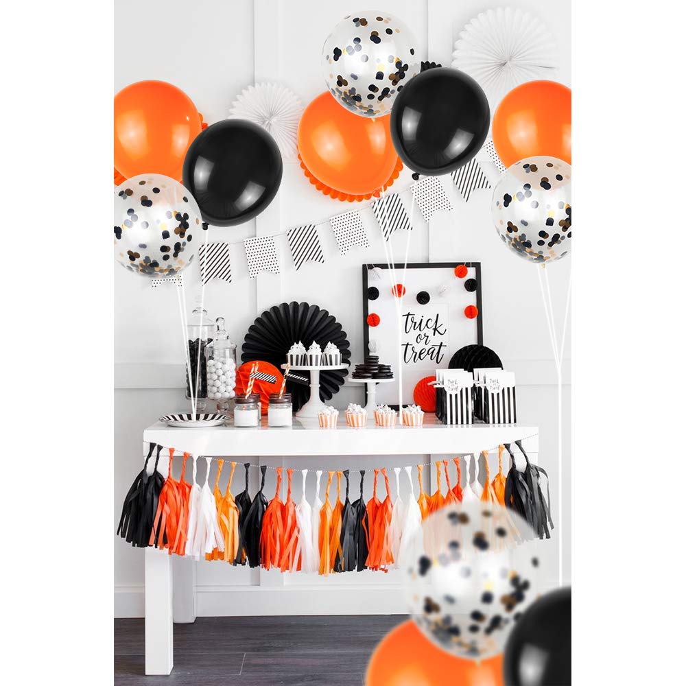 Halloween Balloons Black and Orange Balloons 12 Inch 50 Pack Black and Orange Confetti Balloons for Halloween Party