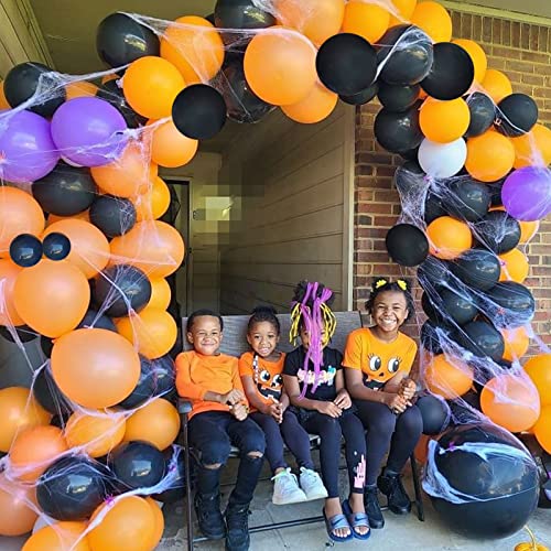 Halloween Balloons Arch Kit 96PCS 5/12/18 Inch Black and Orange and Purple Halloween Balloons Set with Balloon Strip Tape, Adhesive Dots for Halloween Party Decorations