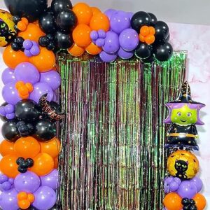 Halloween Balloons Arch Kit 96PCS 5/12/18 Inch Black and Orange and Purple Halloween Balloons Set with Balloon Strip Tape, Adhesive Dots for Halloween Party Decorations