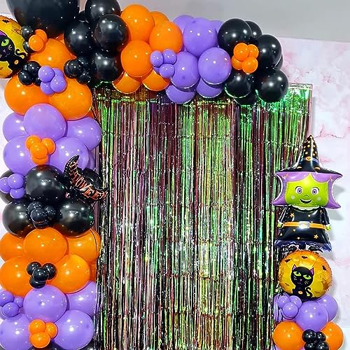 Halloween Balloons Arch Kit 96PCS 5/12/18 Inch Black and Orange and Purple Halloween Balloons Set with Balloon Strip Tape, Adhesive Dots for Halloween Party Decorations