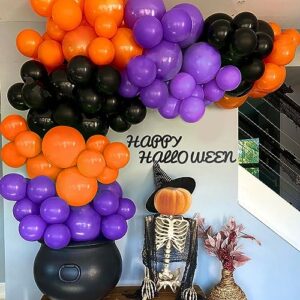 Halloween Balloons Arch Kit 96PCS 5/12/18 Inch Black and Orange and Purple Halloween Balloons Set with Balloon Strip Tape, Adhesive Dots for Halloween Party Decorations