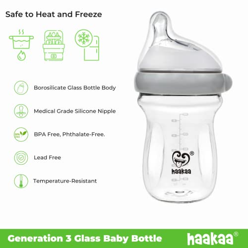 Haakaa Generation 3 Glass Baby Bottle 4 oz/120 ml, 1 PK (Grey)