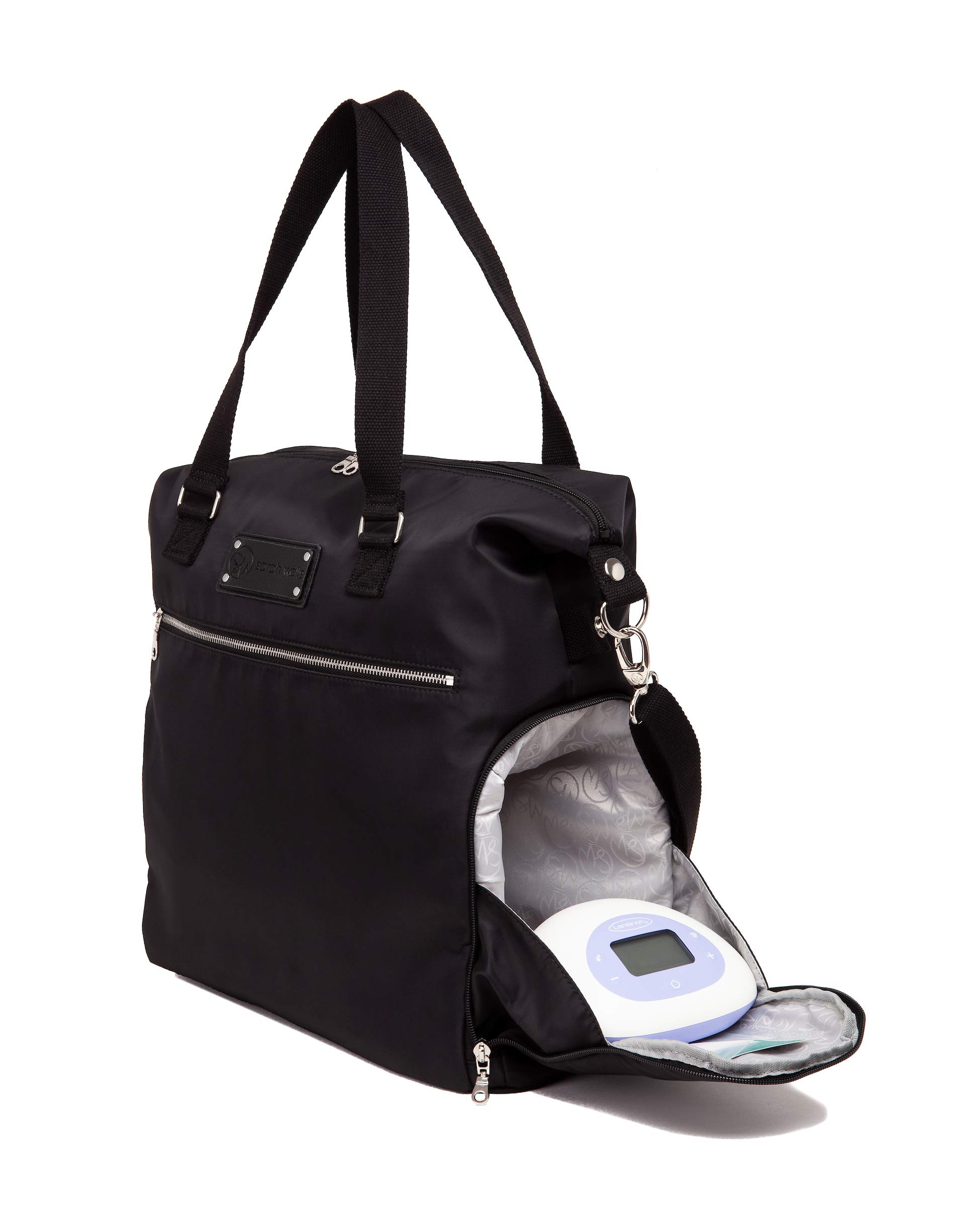 Sarah Wells Lizzy Breast Pump Bag - Compatible with Spectra, Medela, and More - Insulated Cooler Pocket (Black)