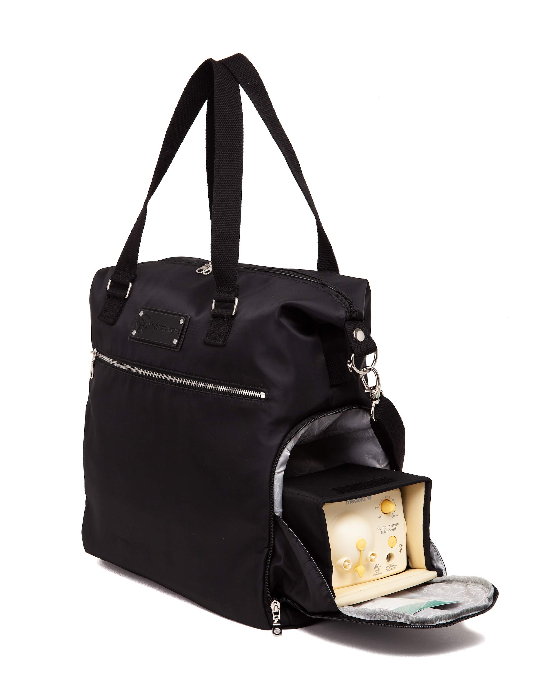 Sarah Wells Lizzy Breast Pump Bag - Compatible with Spectra, Medela, and More - Insulated Cooler Pocket (Black)