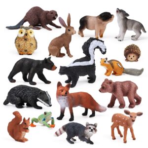 16pcs forest animals baby figures, woodland creatures figurines, miniature toys cake toppers cupcake toppers birthday gift for kids