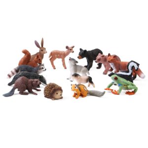 16PCS Forest Animals Baby Figures, Woodland Creatures Figurines, Miniature Toys Cake Toppers Cupcake Toppers Birthday Gift for Kids