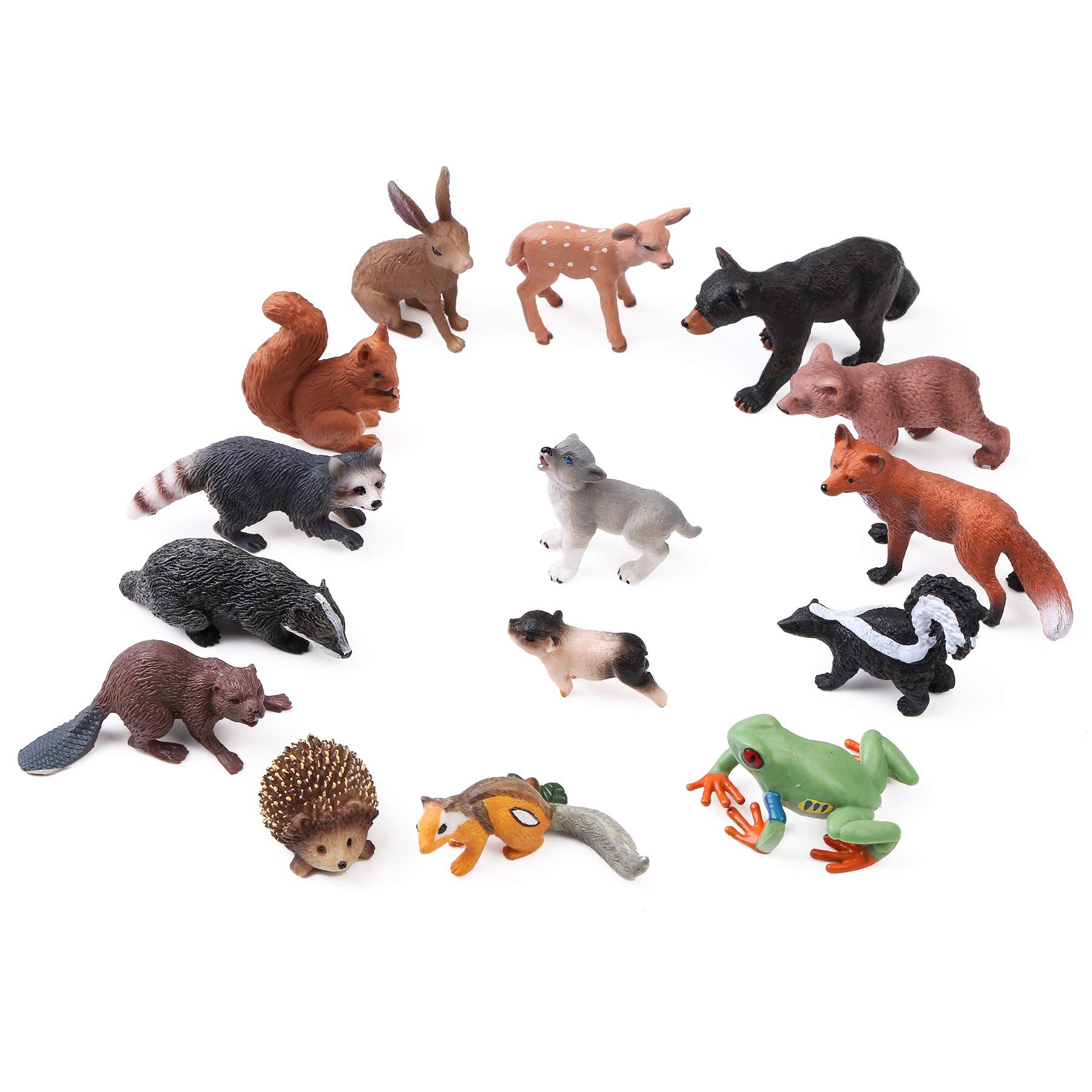 16PCS Forest Animals Baby Figures, Woodland Creatures Figurines, Miniature Toys Cake Toppers Cupcake Toppers Birthday Gift for Kids