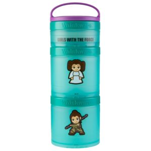 whiskware star wars stackable snack containers for kids and toddlers, 3 stackable snack cups for school and travel, princess leia and rey