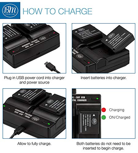 BM Premium 2 Pack of DMW-BLC12 Batteries and Dual Bay Charger for Panasonic Lumix DC-FZ1000 II DC-G95 DMC-G85 DMC-GH2 DMC-G5 DMC-G6 DMC-G7 DMC-GX8 DMC-FZ200 DMC-FZ300 DMC-FZ1000 DMC-FZ2500 Cameras