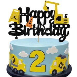 Glorymoment Excavator Birthday Cake Topper, Construction Cake Topper Decorations for Children Excavator Engineering Theme Cake, Construction Theme Kids Birthday Party Decoration (6.7’’x4.49’’)