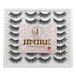 JIMIRE 16 Pairs False Eyelashes Fluffy Natural Fake Lashes 3D Volume Lashes Pack for Cat-Eye Look