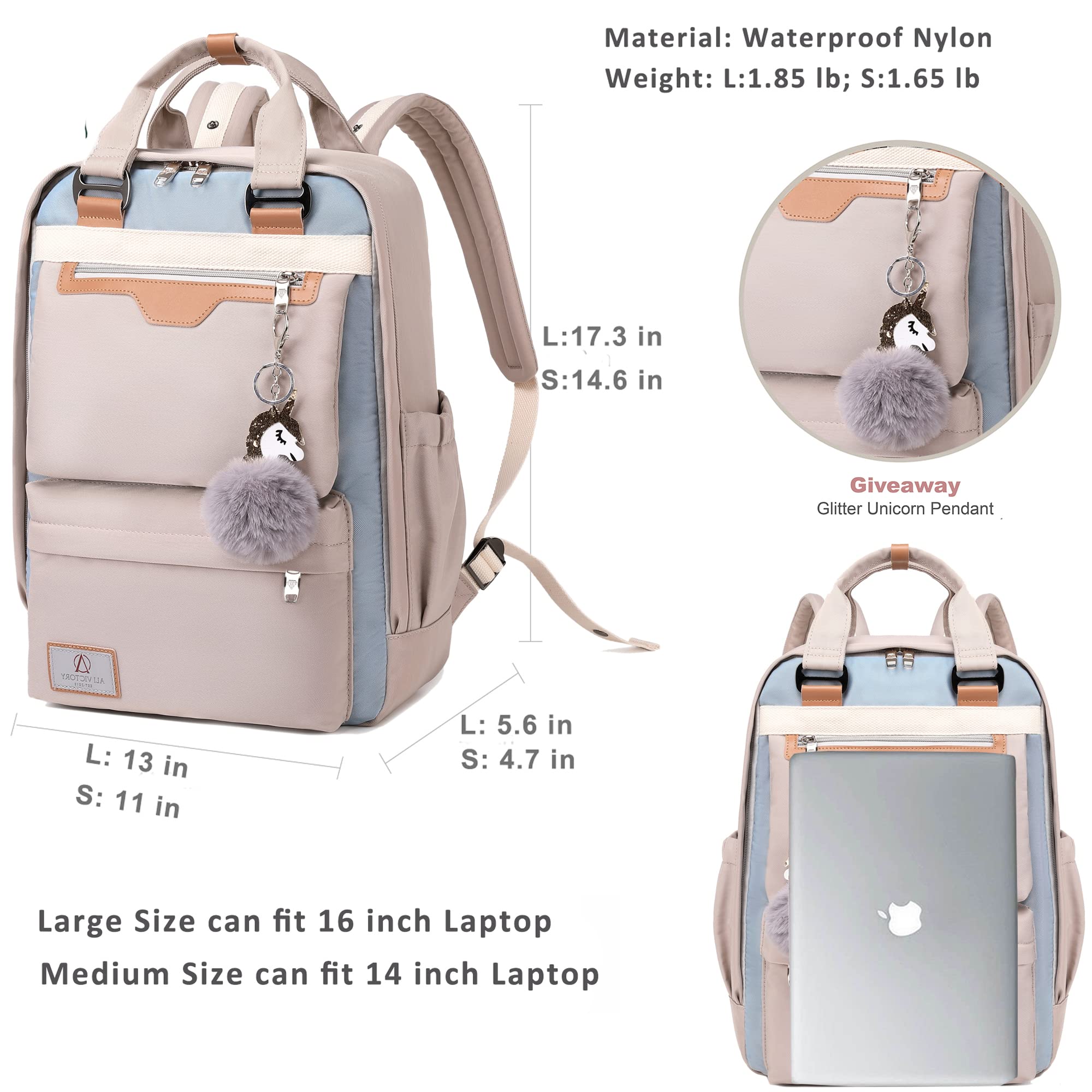 AO ALI VICTORY Laptop Backpack 15.6 Inch for Women Men Teacher Backpacks Nurse Bag Anti Theft Travel Back Pack Large College Bookbag (Large, Grey)