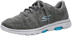 skechers women's go walk 5-true sneaker, grey/light blue, 7.5 m us