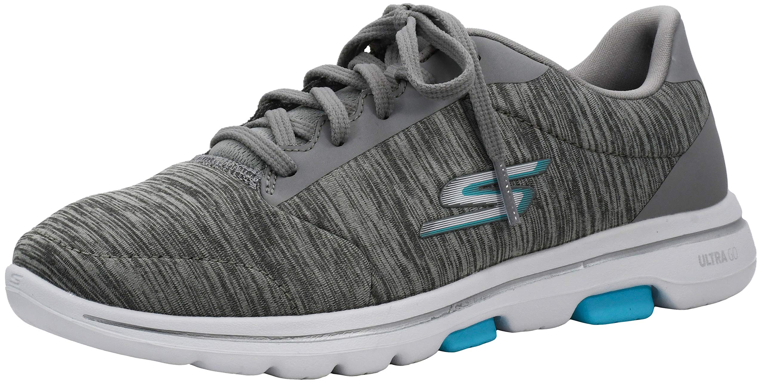 Skechers Women's Go Walk 5-True Sneaker, Grey/Light Blue, 7.5 M US