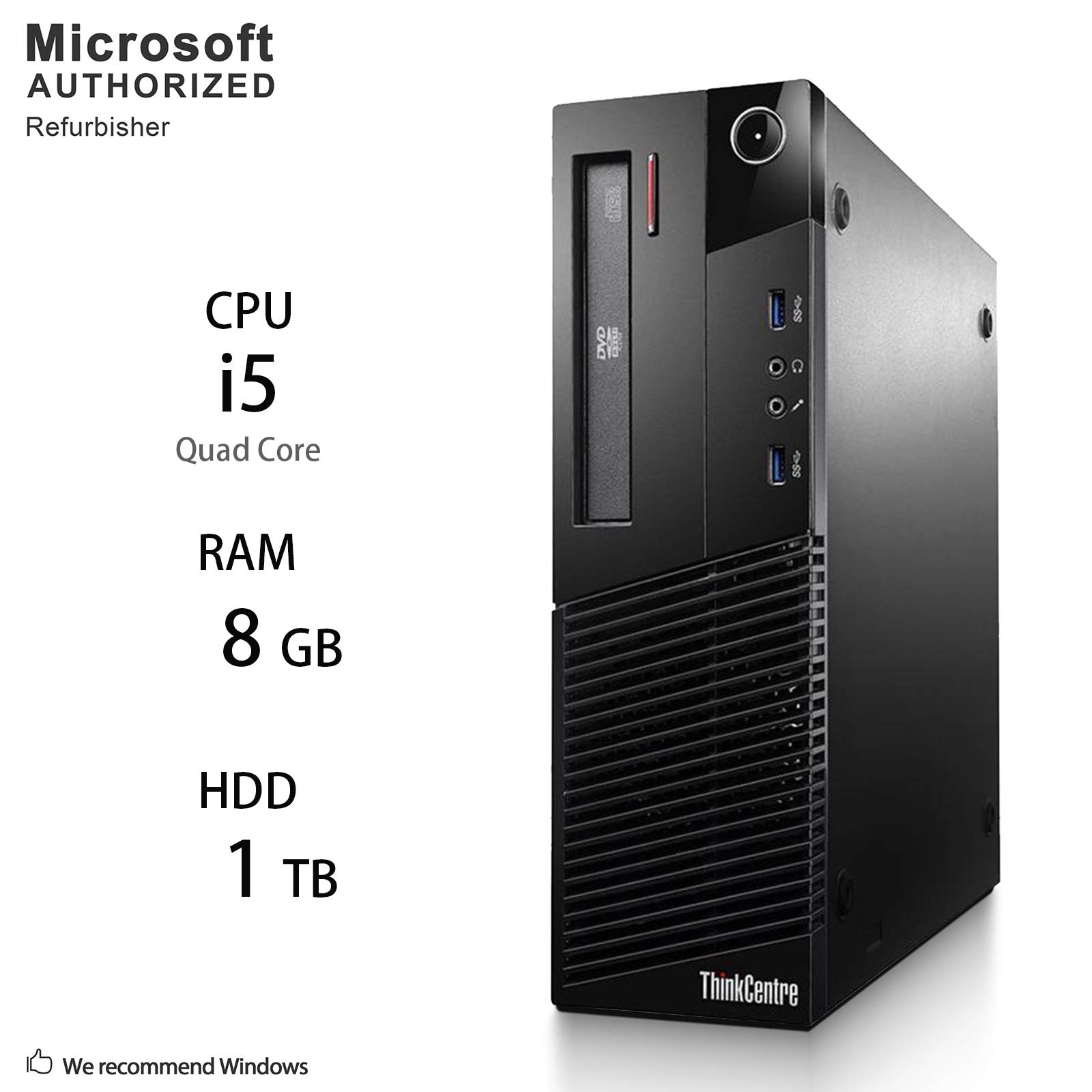 Lenovo ThinkCentre Small Form Desktop PC Computer Package, Intel Quad Core i5 up to 3.4GHz, 8G DDR3, 1T, DVD, VGA, DP, 19 Inch LCD Monitor, Keyboard, Mouse, Win 10 Pro 64 (Renewed)