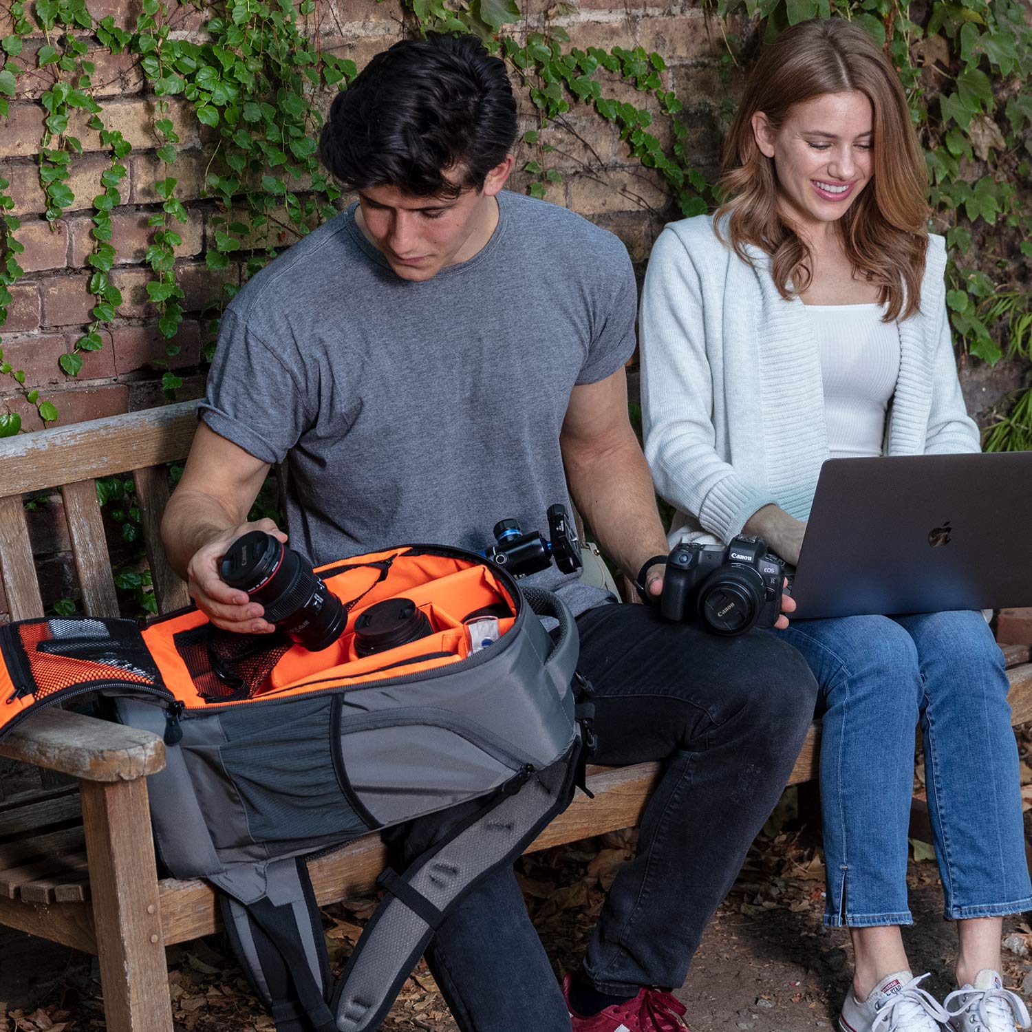 InFocus Gear Photographer Backpack - Large Photography Bag for DSLR Camera, Laptop, Tripod, Lens & Accessories - Adjustable Dividers, Padded Shoulder & Waist Straps - Stylish Light Ergonomic Design