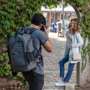 InFocus Gear Photographer Backpack - Large Photography Bag for DSLR Camera, Laptop, Tripod, Lens & Accessories - Adjustable Dividers, Padded Shoulder & Waist Straps - Stylish Light Ergonomic Design