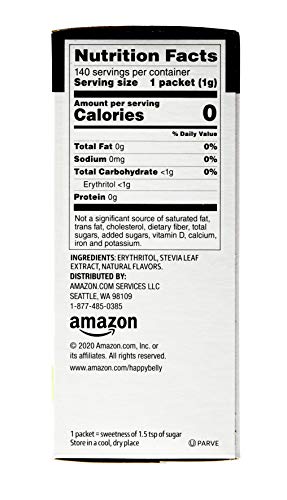 Amazon Brand - Happy Belly, Zero Calorie Stevia Sweetener powder, 140 Packet, 4.93 ounce (Pack of 1) (Previously Sugarly Sweet)