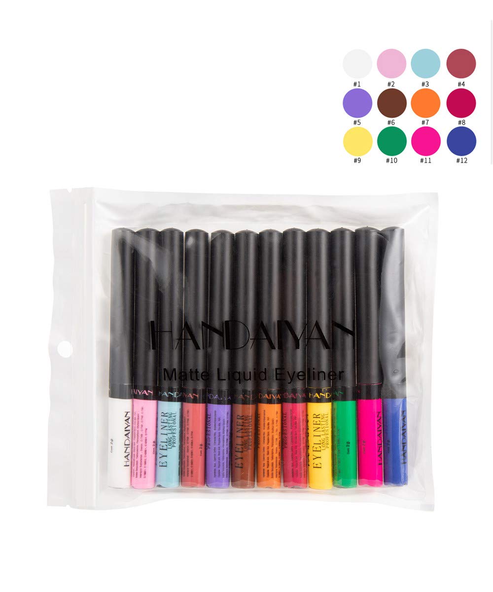 Emirde 12 colors Matte Colorful Liquid Eyeliner Set, Color Gel Eyeliner, Great Versatility Liquid Eyeliner, Waterproof High Pigmented Smudgeproof Long Lasting Makeup Eyeliner Pen