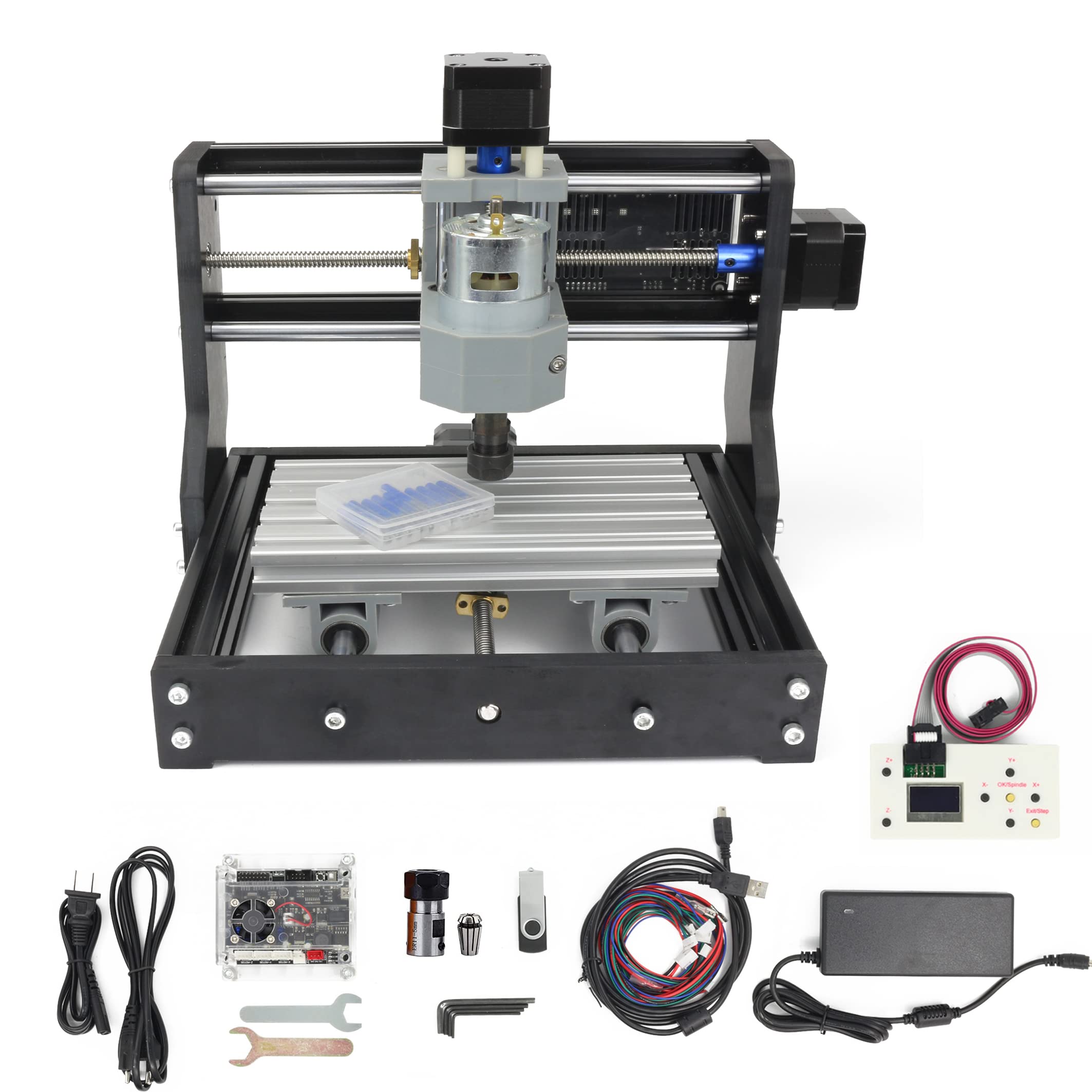 RATTMMOTOR CNC 1610 PRO CNC Wood Router Machine Kit, 3 Axis GRBL Control DIY Mini CNC Milling Engraver Engraving Machine with CNC Offline Controller for Plastic/Wood/Acrylic/PVC/PCB/Wood