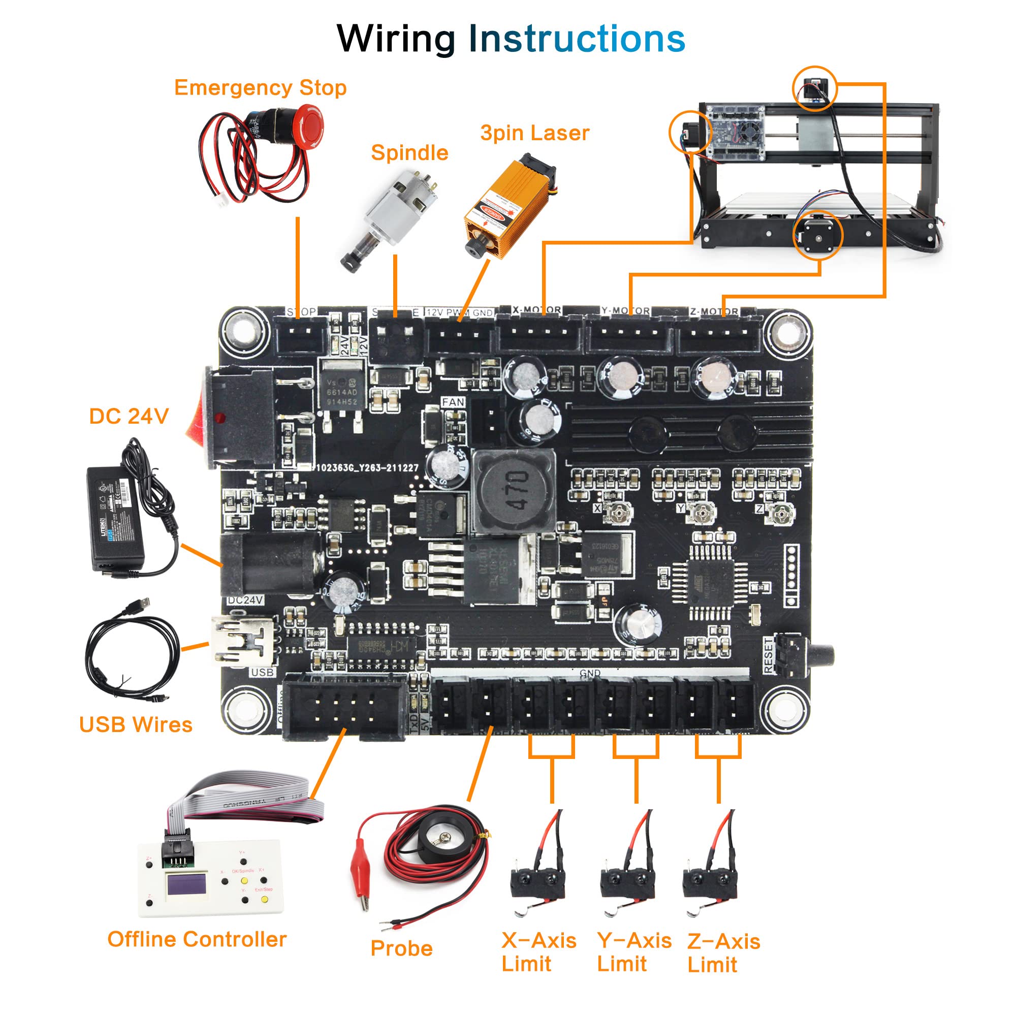 RATTMMOTOR CNC 1610 PRO CNC Wood Router Machine Kit, 3 Axis GRBL Control DIY Mini CNC Milling Engraver Engraving Machine with CNC Offline Controller for Plastic/Wood/Acrylic/PVC/PCB/Wood