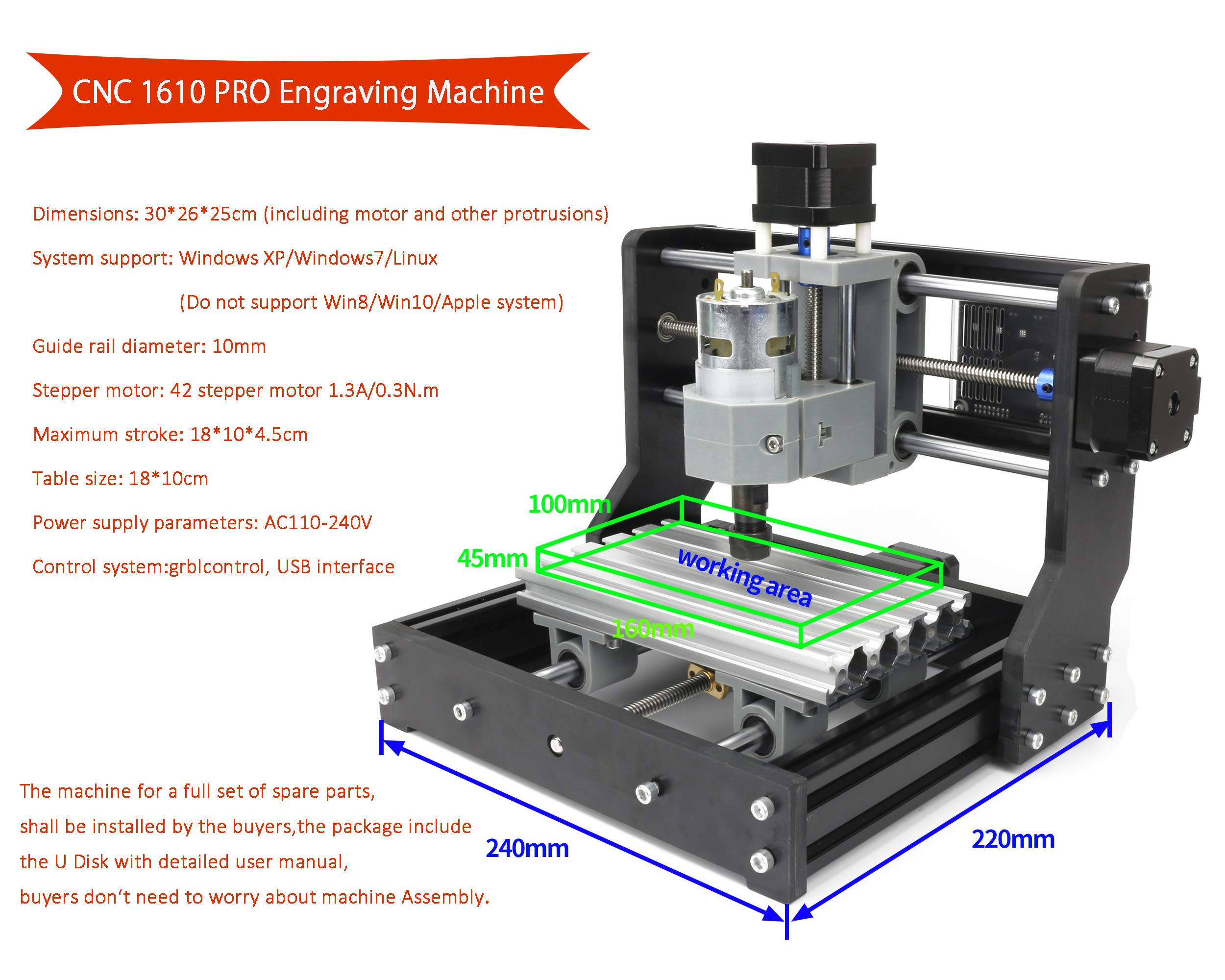 RATTMMOTOR CNC 1610 PRO CNC Wood Router Machine Kit, 3 Axis GRBL Control DIY Mini CNC Milling Engraver Engraving Machine with CNC Offline Controller for Plastic/Wood/Acrylic/PVC/PCB/Wood