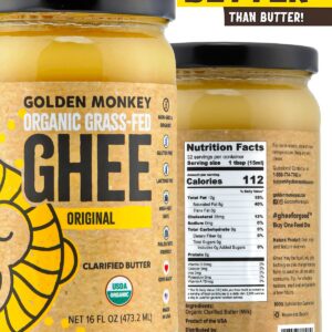 Organic Ghee Butter Grass Fed Clarified – 16 Oz Ghee Butter – Unsalted Butter Certified Organic Ghee Oil – Perfect for Paleo, Keto, Lactose & Gluten Free Diet