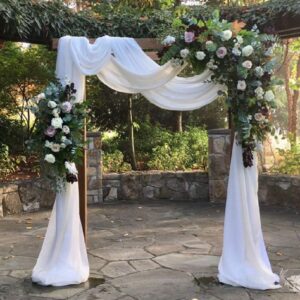 mokohouse white wedding arch draping fabric 3 panels 27.5" x 18.3ft chiffon fabric drapery sheer backdrop curtains for party ceremony arch stage decorations