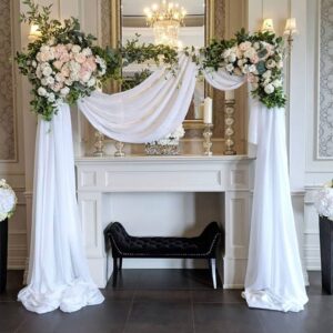 MoKoHouse White Wedding Arch Draping Fabric 3 Panels 27.5" x 18.3Ft Chiffon Fabric Drapery Sheer Backdrop Curtains for Party Ceremony Arch Stage Decorations