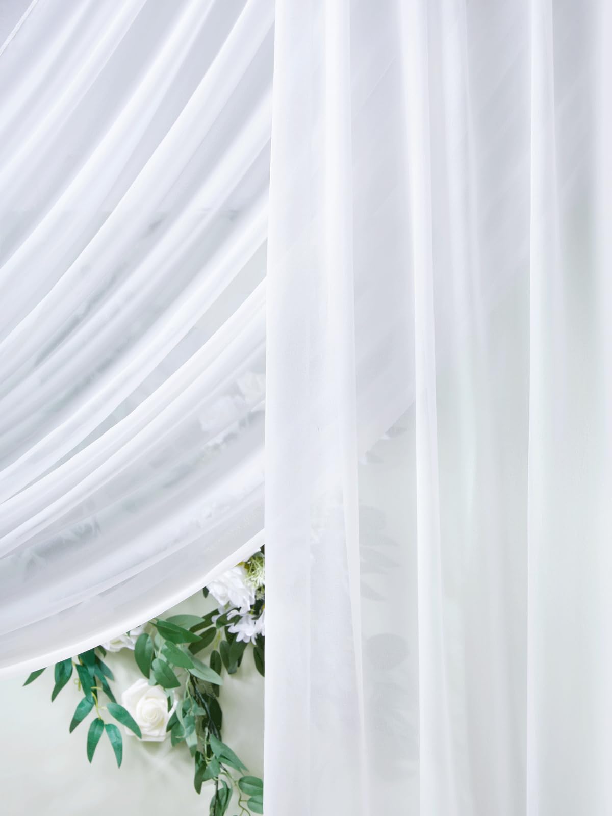 MoKoHouse White Wedding Arch Draping Fabric 3 Panels 27.5" x 18.3Ft Chiffon Fabric Drapery Sheer Backdrop Curtains for Party Ceremony Arch Stage Decorations