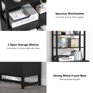 Tribesigns 2 Drawer Vertical File Cabinet with Lock & Bookshelf, Letter Size Large Modern Filing Cabinet Printer Stand with Open Storage Shelves for Home Office, Black