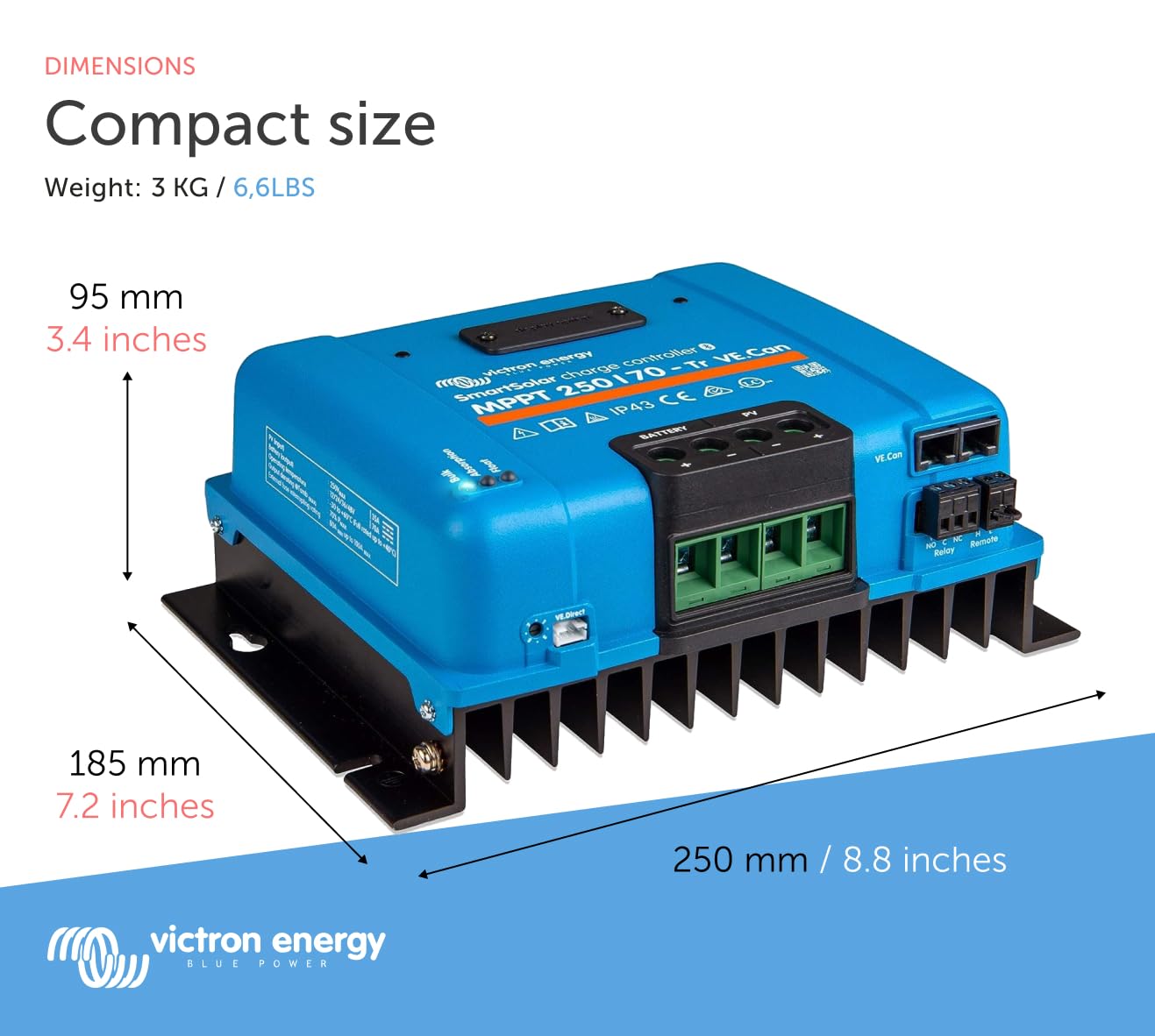 Victron Energy SmartSolar MPPT Tr VE. Can 250V 70 amp 12/24/36/48-Volt Solar Charge Controller (Bluetooth)