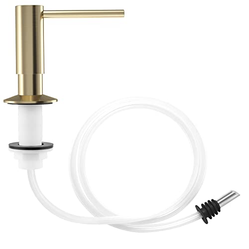 Samodra Sink Soap Dispenser and Extension Tube Kit, Brass Pump Head Brushed Gold Built in Design with 39” Extension Tube to Soap Bottle, No More Messy Refills