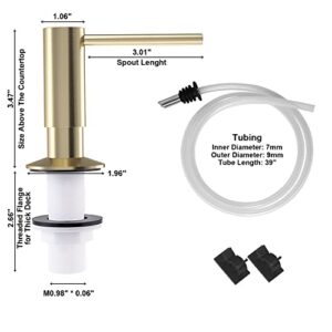 Samodra Sink Soap Dispenser and Extension Tube Kit, Brass Pump Head Brushed Gold Built in Design with 39” Extension Tube to Soap Bottle, No More Messy Refills