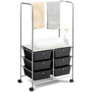 giantex 6 drawer storage cart, office school organizer cart, rolling drawer cart for tools, scrapbook, paper or bathroom, storage shelf (black)